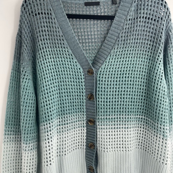 ATM Blue Ombre Wool Blend Open Knit Button Front Wool Cashmere Cardigan Size Xl - Picture 4 of 12